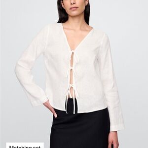 100% Linen White tie front top